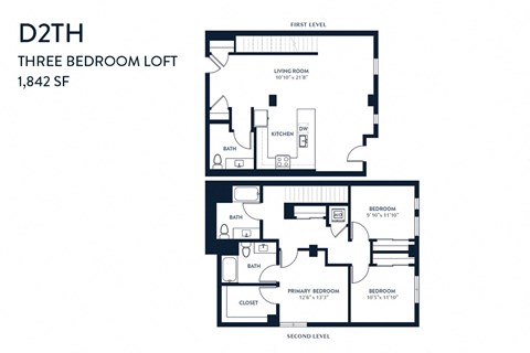 Floor plan for 3 beds, 2.5 baths, 1842 sqft